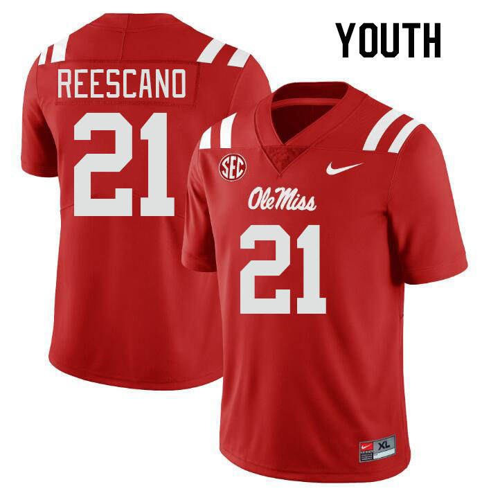 Youth #21 Kedrick Reescano Ole Miss Rebels College Football Jerseyes Stitched Sale-Red